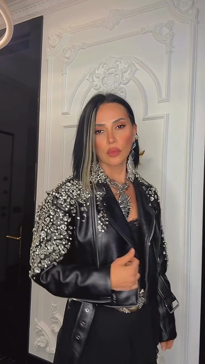 Castelia™ Embellished Black Leather Jacket
