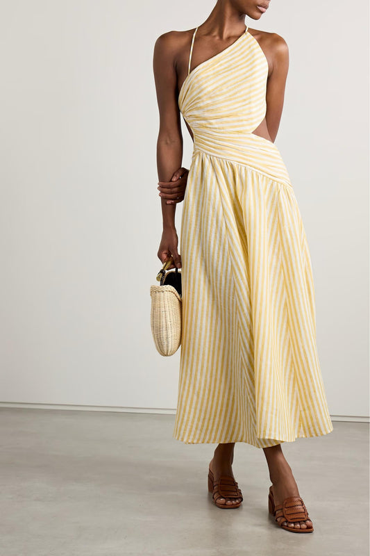 Rello™  Cascadian Ruched Striped Midi Dress