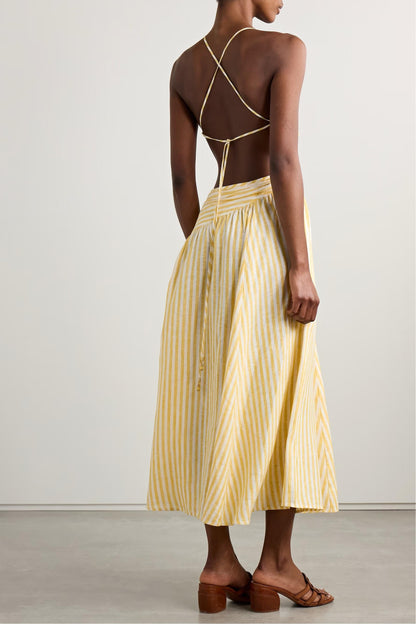 Rello™  Cascadian Ruched Striped Midi Dress
