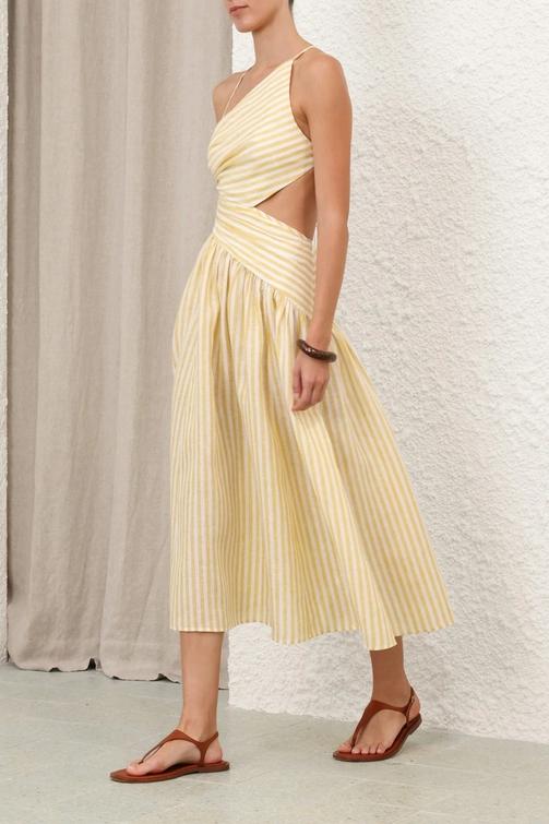 Rello™  Cascadian Ruched Striped Midi Dress