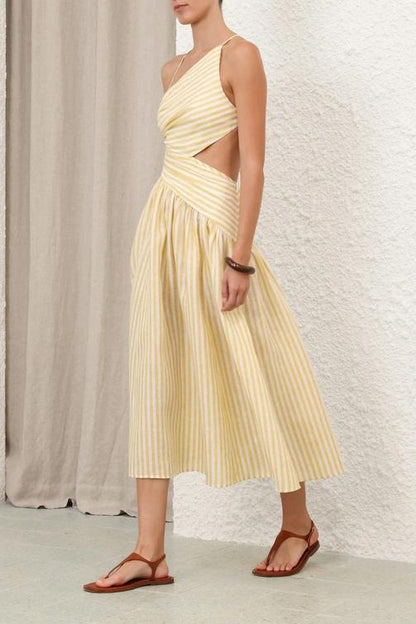 Rello™  Cascadian Ruched Striped Midi Dress