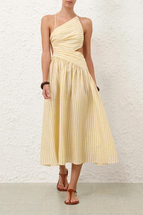 Rello™  Cascadian Ruched Striped Midi Dress