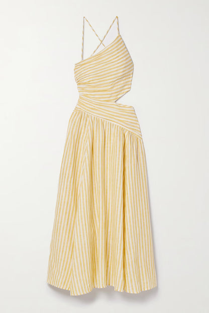 Rello™  Cascadian Ruched Striped Midi Dress