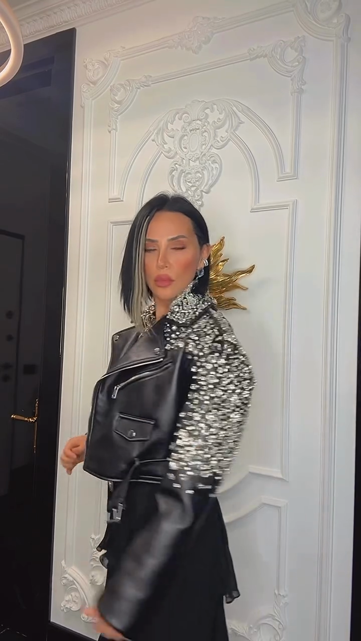Castelia™ Embellished Black Leather Jacket