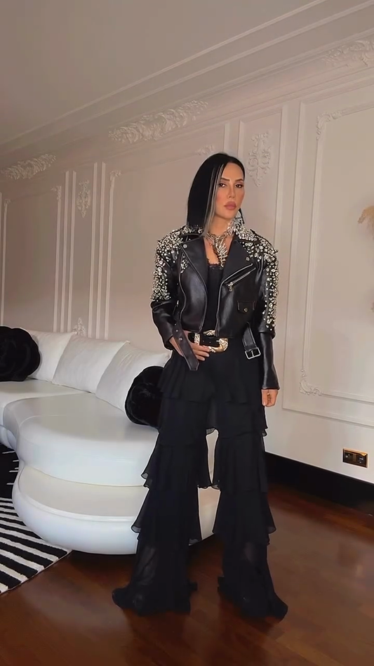 Castelia™ Embellished Black Leather Jacket