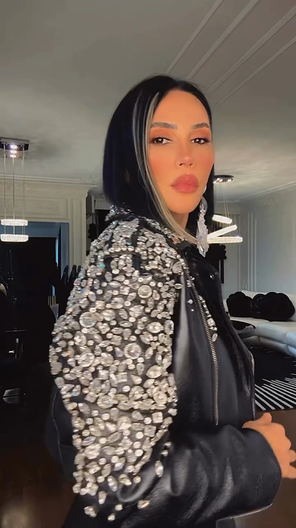 Castelia™ Embellished Black Leather Jacket